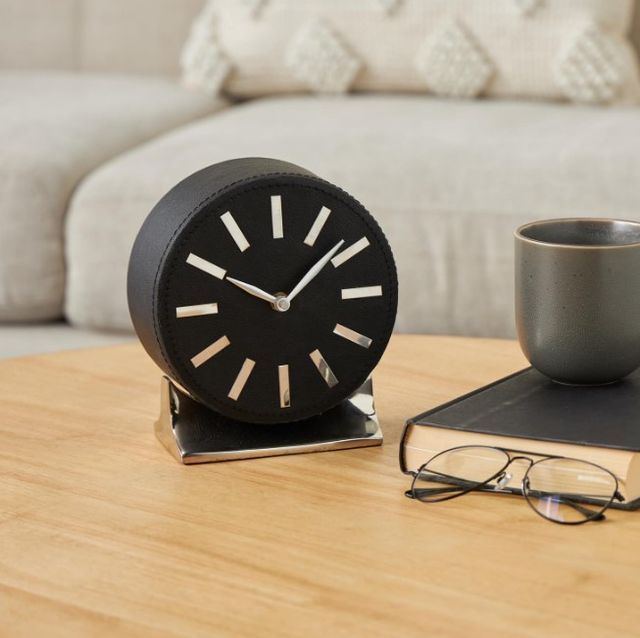 Deco Marche Black Round Decorative Clock with Silver Rectangular Base-3