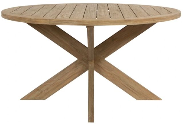 Sunset West Coastal Warm Gray Wooden Round Outdoor Dining Table-0