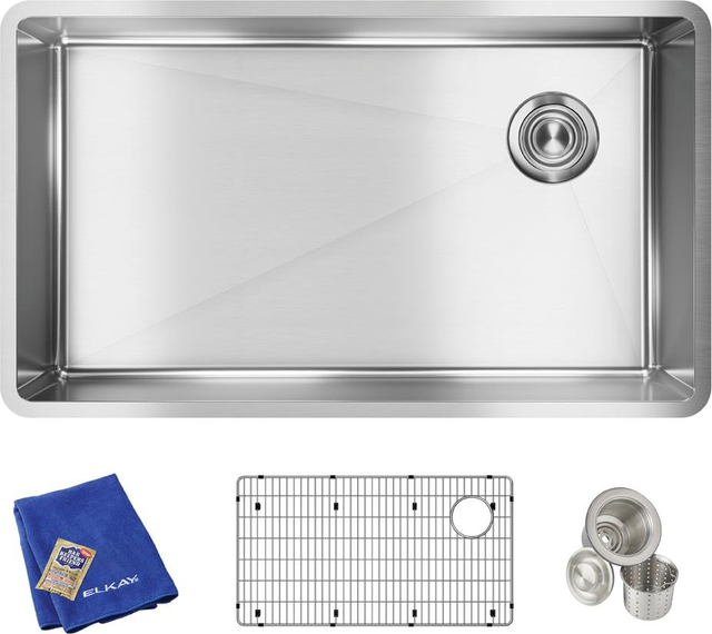 Elkay Crosstown® 3-Piece Polished Satin 31-1/2" x 18-1/2" x 9" Single Bowl Undermount Sink Set-1