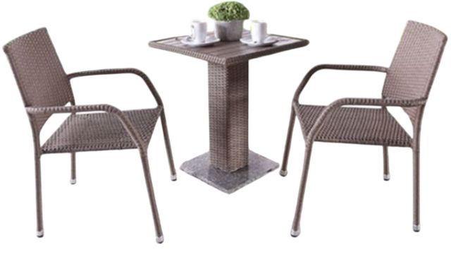 Furniture of America® Niambi 3-Piece Natural Marble/Rattan Wicker Outdoor Patio Dining Set-0