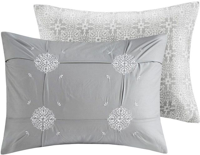 Olliix by Madison Park 4 Piece Grey Full/Queen Malia Embroidered Cotton Reversible Duvet Cover Set-2