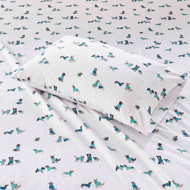 Olliix by Intelligent Design Teal Dogs Twin XL Cozy Soft Cotton Novelty Print Flannel Sheet Set-1