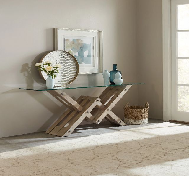 Hooker® Furniture Affinity Glass Top Accent Console Table with Greige Sand Blasted Base-1