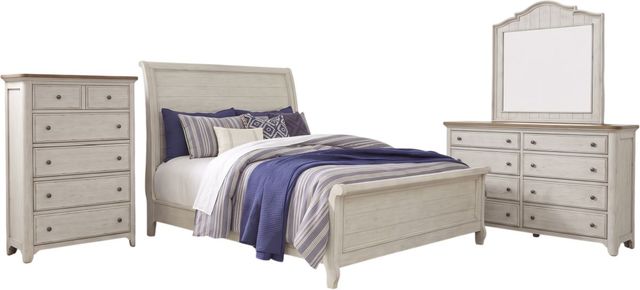 Liberty Furniture Farmhouse Reimagined 4-Piece Antique White/Chestnut King Sleigh Bedroom Set with Chest-0