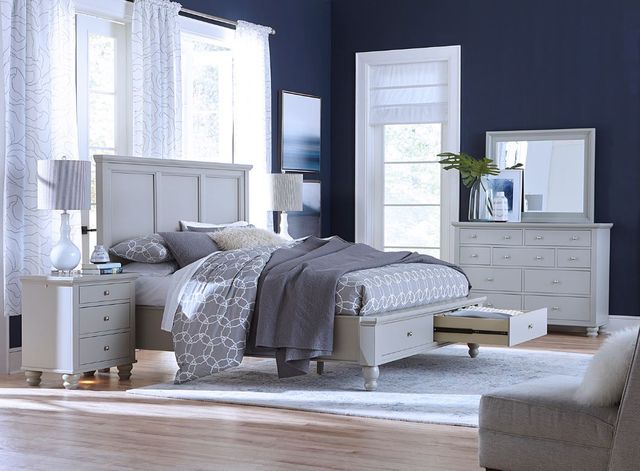 aspenhome® Cambridge Light Gray Paint Queen Panel Storage Bed-1