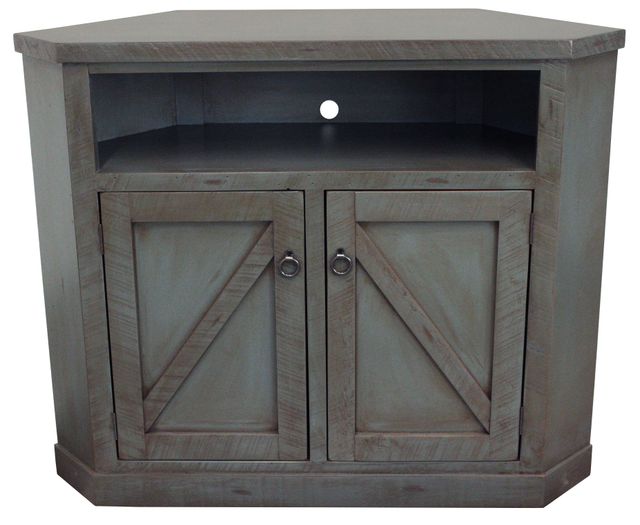 American Heartland Manufacturing Rustic Dark Blue Tall Corner TV Stand-0