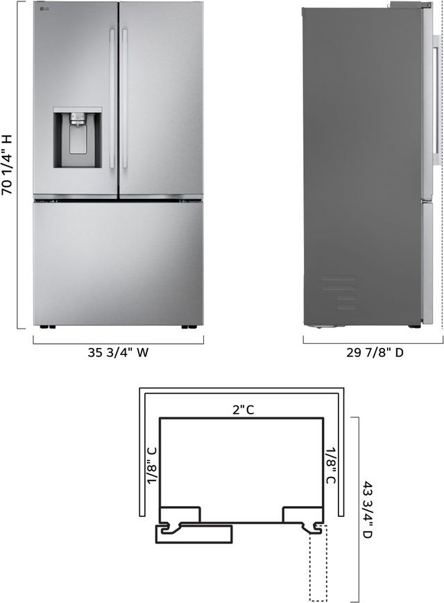 LG 36" 23.7 Cu. Ft. PrintProof™ Stainless Steel Counter Depth MAX™ with Zero Clearance™ French Door Refrigerator-17