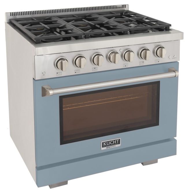 Kucht Professional KFX Series 36" Stainless Steel Pro Style Liquid Propane Gas Range with Light Blue Door and True Simmer Burners-1