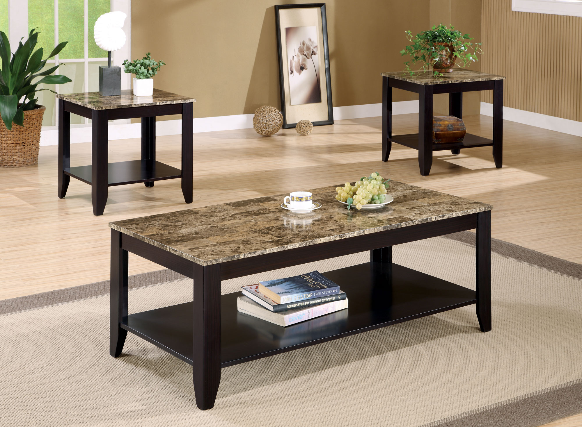 Coaster Flores 3-Piece Occasional Table Set with Shelf - Thumbnail 2