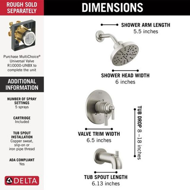 Delta Saylor® Monitor® 17 Series Stainless Tub & Shower Trim-3