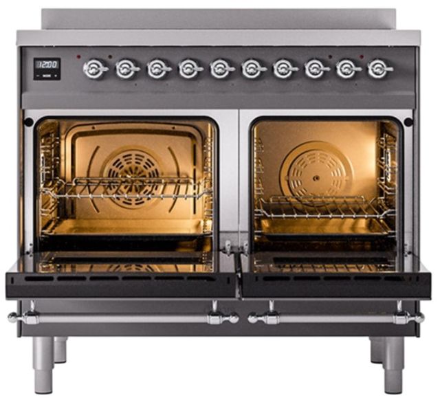Ilve® Nostalgie II Noblesse 40'' Graphite Matte Pro Style Induction Range with Chrome Trim-1