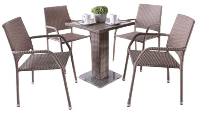 Furniture of America® Niambi 5-Piece Natural Marble/Rattan Wicker Outdoor Patio Dining Set-0