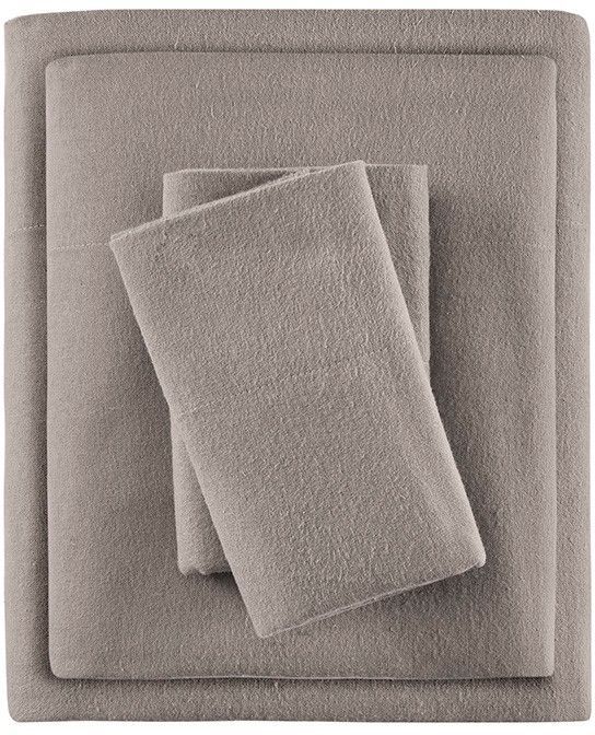 Olliix by True North by Sleep Philosophy Grey Solid King Cozy 100% Cotton Flannel Printed Sheet Set-0