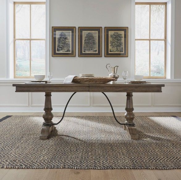 Liberty Furniture Americana Farmhouse Dusty Taupe Trestle Dining Table-1