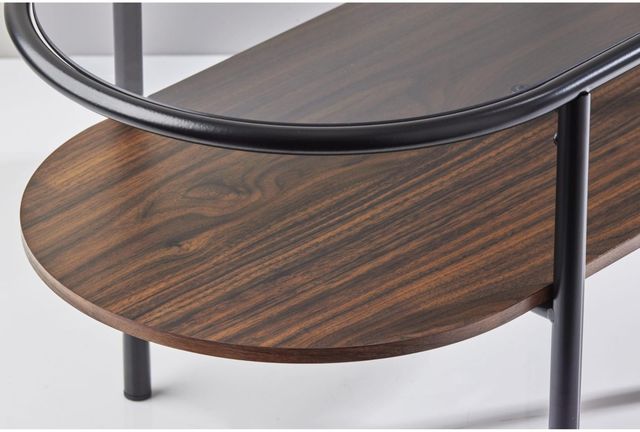 Adesso® Gavin Smoke Glass Top Coffee Table with Walnut Shelve and Metal Black Legs-2