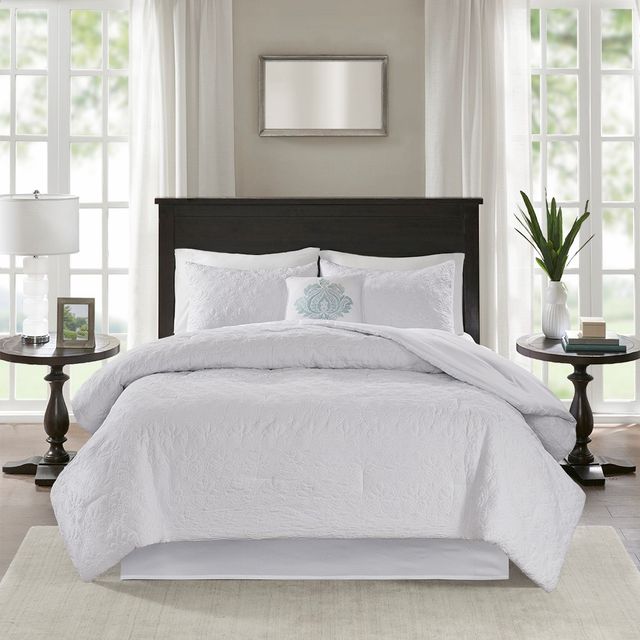 Olliix by Madison Park 5 Piece White King Quebec Comforter Set-1