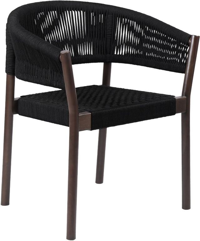 Armen Living Doris 2-Piece Black/Brown Rope/Wood Outdoor Dining Arm Chair Set-3