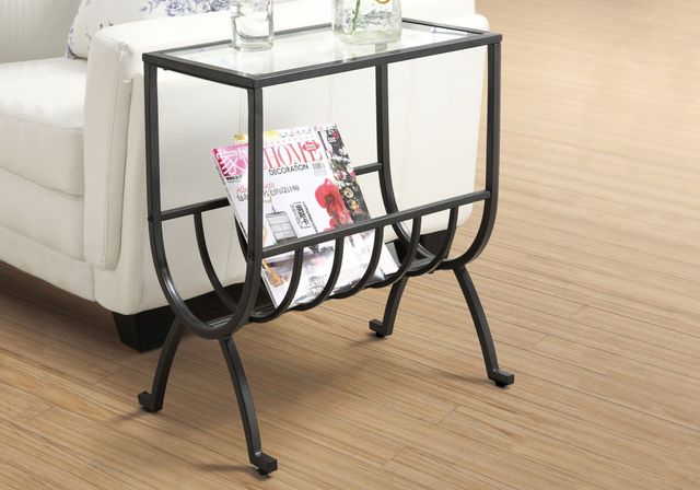 Monarch Specialties Inc. Glass Top Side Table with Stardust Brown Metal Frame -1