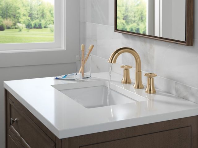 Delta Trinsic® Champagne Bronze 2-Handle Wheel Widespread Pull Down Bathroom-1