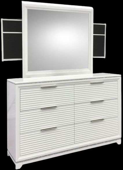 Elements International Denmark 2-Piece White Dresser and Mirror Set -0