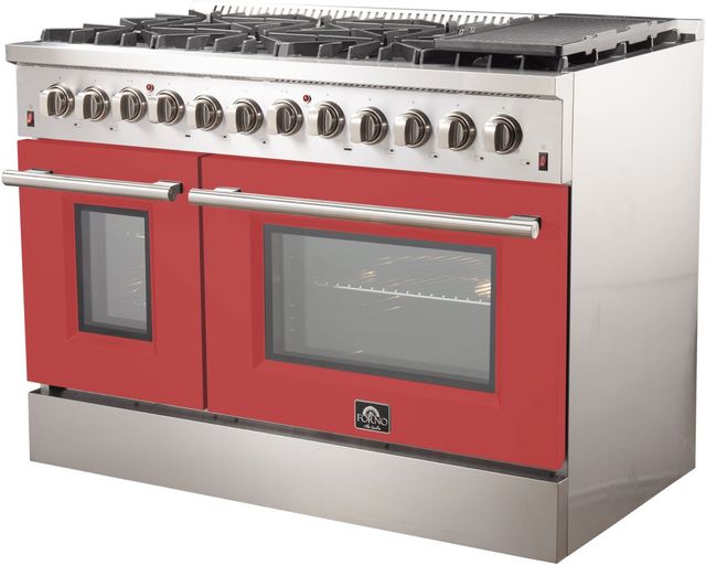 FORNO® Galiano 48" Stainless Steel Pro Style Dual Fuel Range with Red Door-1