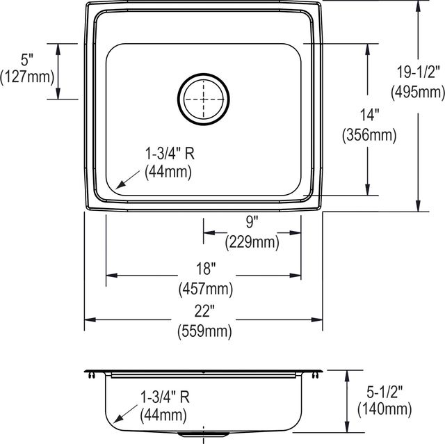 Elkay Lustertone® Classic Lustruous Satin 22" x 20" 1-Hole Single Bowl Drop-in ADA Sink with Quick-clip-1