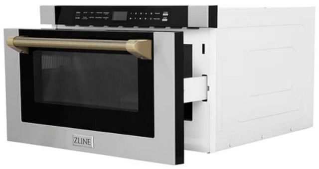 ZLINE Autograph Edition 24" 1.2 Cu. Ft. Stainless Steel Built-in Microwave Drawer with Champagne Bronze Helix Handle-3
