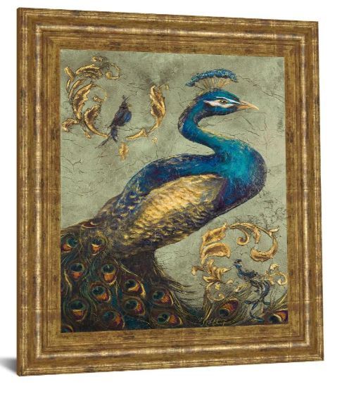 Classy Art Peacock on Sage I by Tiffany Hakimipour Gold Wall Art-1