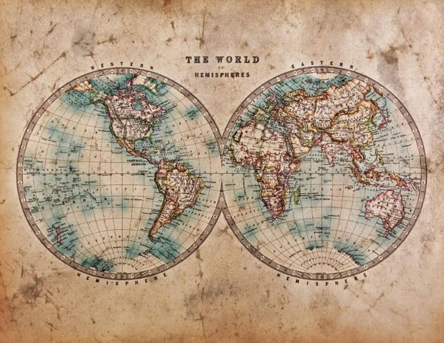 Classy Art Blue/Brown World Map Wall Art-0