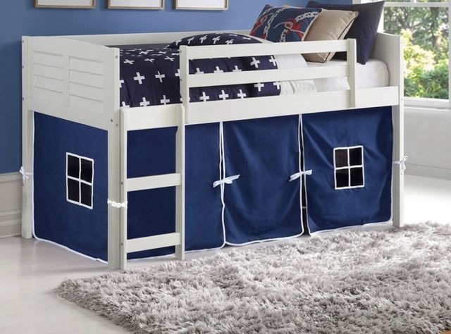 Donco Kids Louver Blue/White Youth Twin Loft Bed with Tent Kit-1