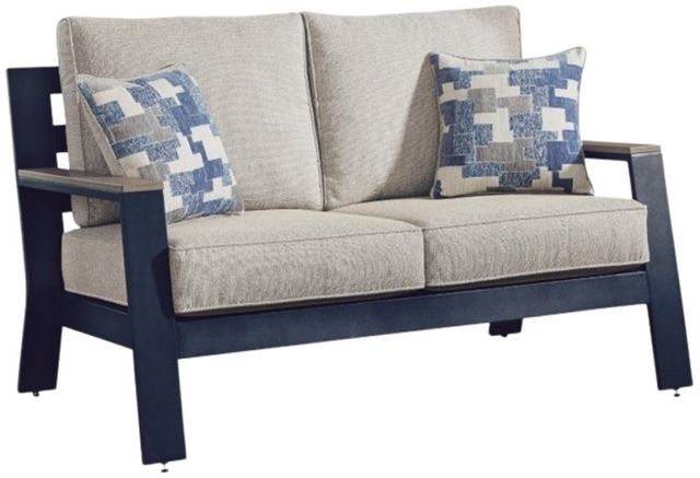 Signature Design by Ashley® Mabry Shores Driftwood/Navy Blue Aluminum/Fabric Outdoor Loveseat-0