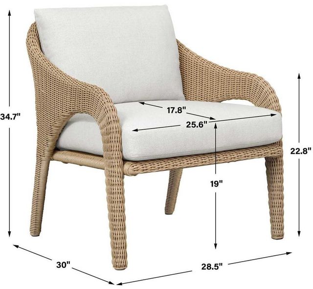 Uttermost® Kavali Honey/Oyster White Wicker Indoor-Outdoor Lounge Chair with Cushion-2