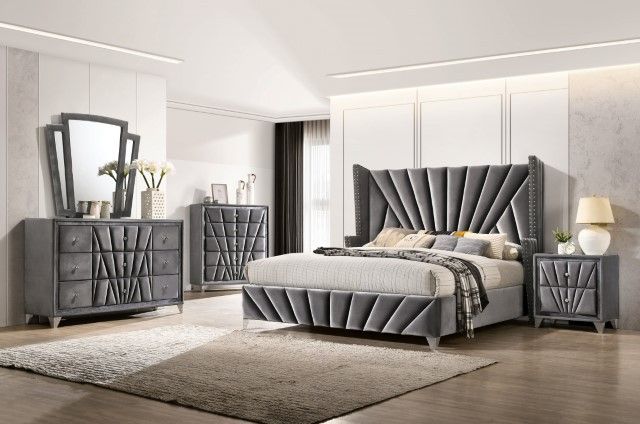 Furniture of America® Carissa 4-Piece Gray Queen Bedroom Set-0