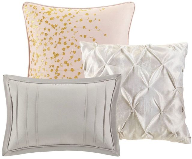 Olliix by Madison Park 7 Piece Blush Queen Midnight Garden Metallic Print Comforter Set-2