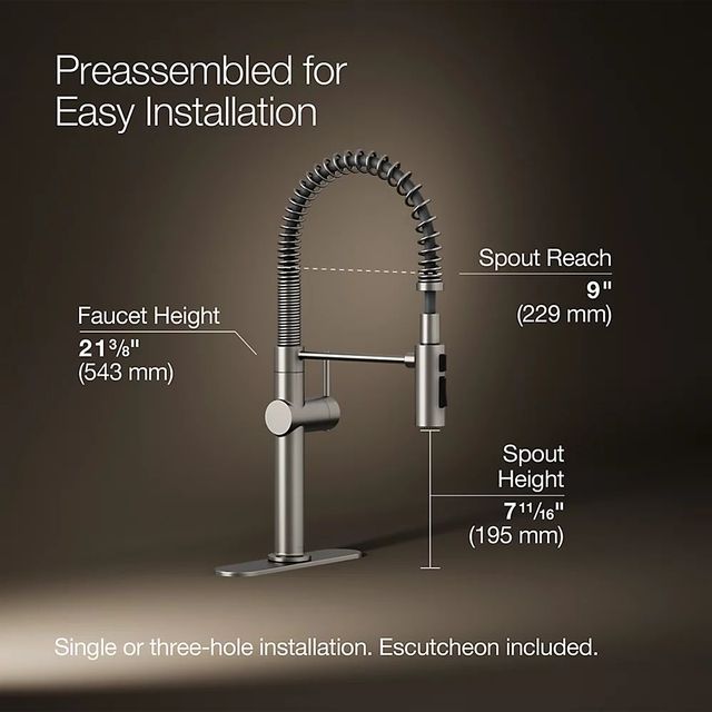 KOHLER® Crue® Vibrant Stainless Semi-Professional Kitchen Sink Faucet with 3-Function Sprayhead-2