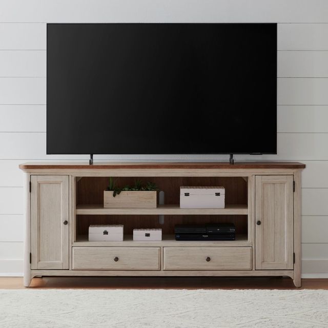 Liberty Furniture Farmhouse Reimagined Antique White/Chestnut 80" Fireplace TV Console-1