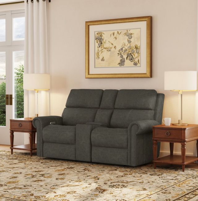 Flexsteel® Customizable Bernard Leather Power Reclining Loveseat with Console, Headrest and Lumbar-1