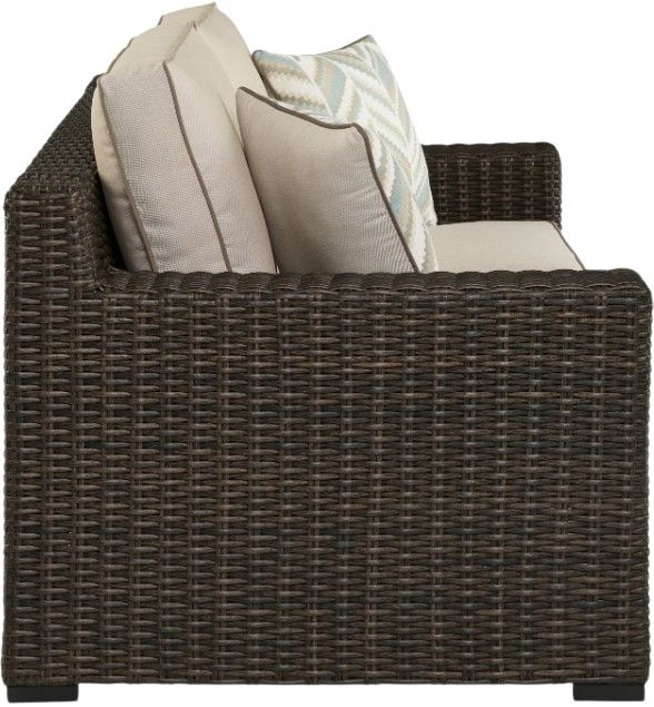 Signature Design by Ashley® Coastline Bay Brown Aluminum/Fabric/Resin Outdoor Loveseat with Cushion-2