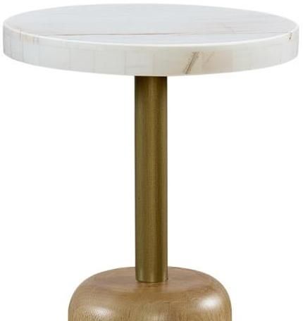 Bernards Tapestry Beige Spot Table with White Marble Top-1