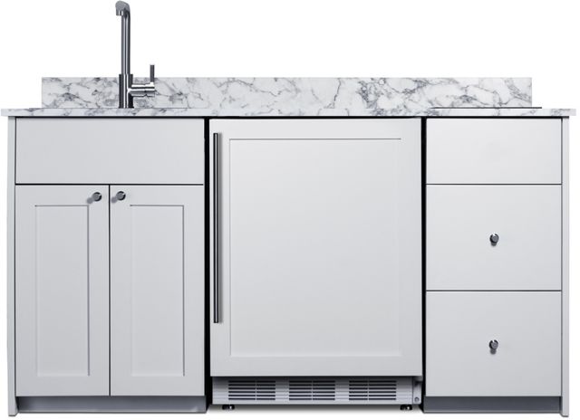 Summit® Turnkey Caldera 63" White Kitchenette with 5 Cu. Ft. Built-In Under the Counter Refrigerator, Induction Cooktop, and Stainless Steel Sink with Faucet-0