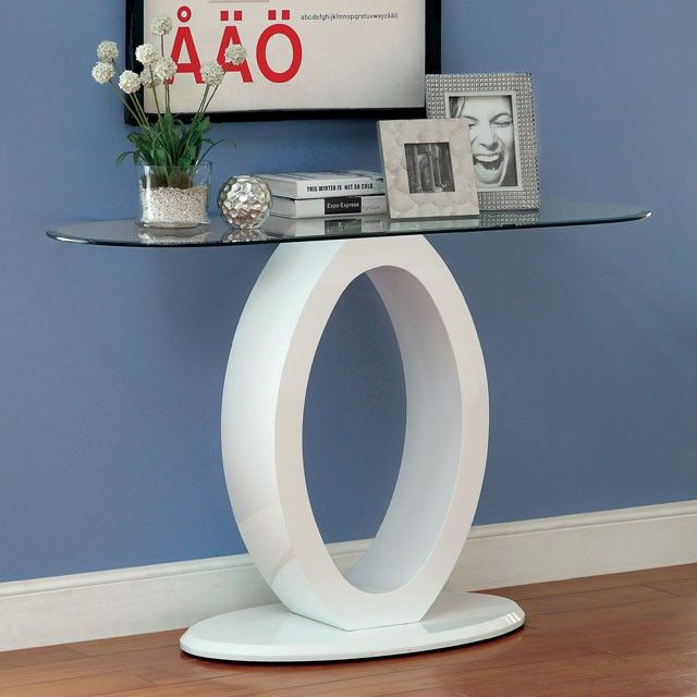 Furniture Of America® Lodia III Glass Top Sofa Table with White Base