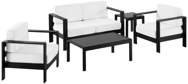 Linon Key 5-Piece Black/White Aluminum/Fabric Outdoor Conversation Set-0