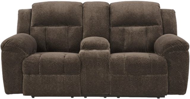Signature Design by Ashley® Frohn Chocolate Double Manual Reclining Loveseat with Console-1