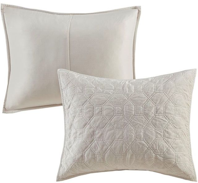 Olliix by Madison Park Harper 3 Piece Ivory Full/Queen Faux Velvet Reversible Coverlet Set-1