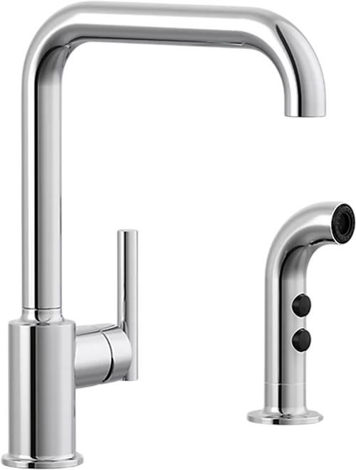 KOHLER® Purist® Polished Chrome Single-Handle Kitchen Sink Faucet with Side Sprayer-0