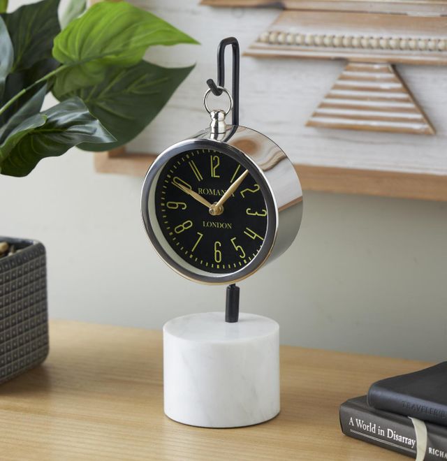 Deco Marche Silver Clock with Black and White Stand-4