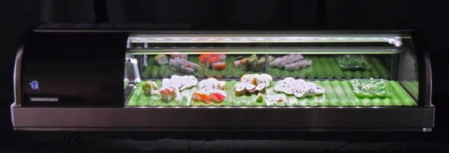 Hoshizaki 47.2" 1.48 Cu. Ft. Stainless Steel Right Side Condenser Display Case Refrigerator with Half Glass Doors-1