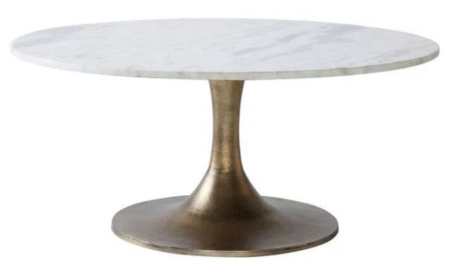 Renwil® Lovisa White Marble Top Coffee Table with Antique Brass Base-0