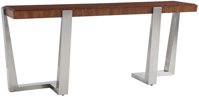 Lexington Home Kitano Langstone Zebrano Top Console Table with Brushed Stainless Steel Base-0