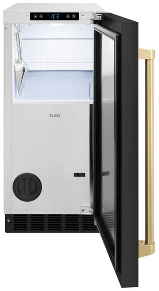 ZLINE Autograph Edition Touchstone 15" 66 lb. Stainless Steel Gourmet Ice Maker with Drain Pump and Black Stainless Steel Door with Champagne Bronze Handle-2